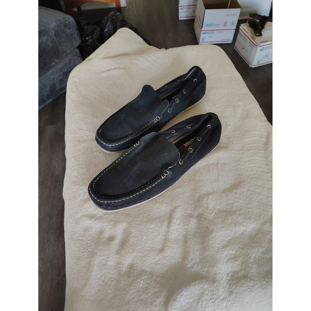 NATHA Mens Navy Blue Suede Leather Boat Shoes Loafers 11M AK004 Slip On Casual